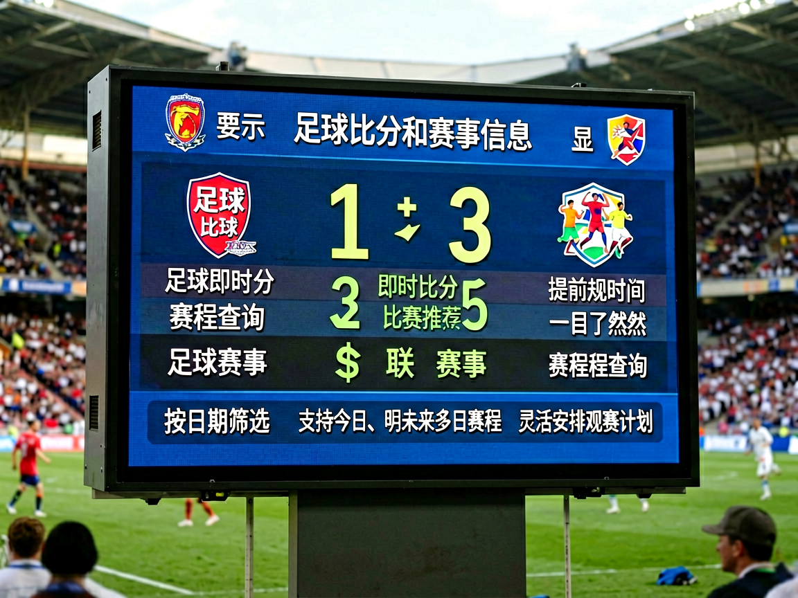 电子记分牌显示足球比赛实时比分和赛事信息